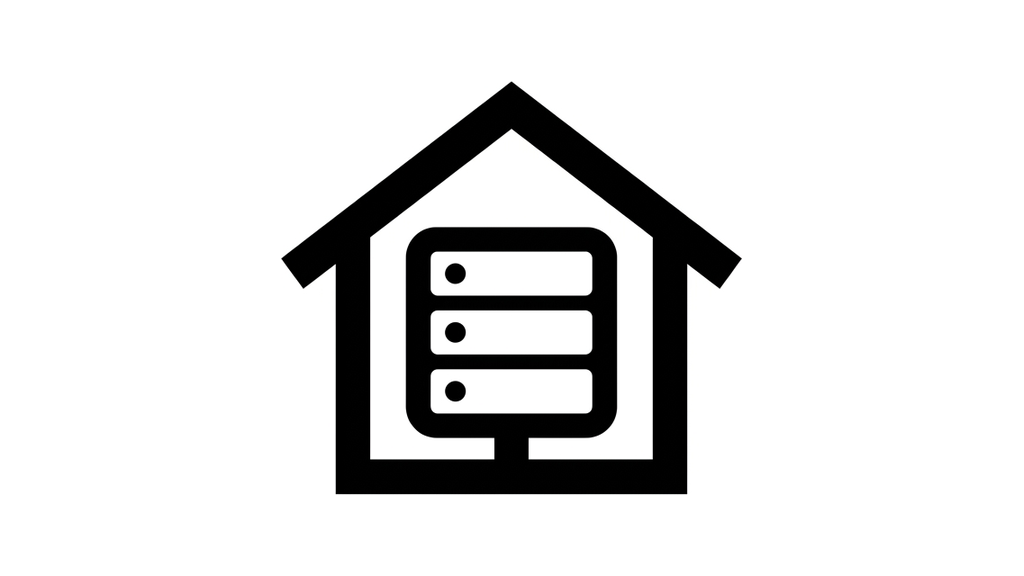 A server rack drawn inside the outline of a house